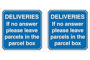 ASTON SAFETY SIGNS Pack of 2 Deliveries If no Answer Please Leave parcels in The Parcel Box. 120mm x 120mm Self Adhesive Stickers. Ideal for The Home. Easy to Apply