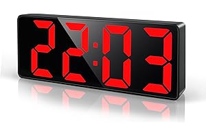 Lafocuse Réveil Numérique 6.7" LED Horloge Digitale, Reveil Matin avec Température, Date, Luminosité Réglable, Snooze, Pendules Électroniques Gros Dormeur pour Chambre Bureau Salon, Rouge