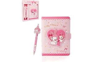 AINVLIYA Me-lo Tagebuch Mädchen mit Stift, Cartoon Tagebuch und Stift Set, Kinder Leder Journal Notizbuch mit Magnetschnallenverschluss, Bunten Innenseiten Schreibwaren Schulanfang Geschenke für Kinder