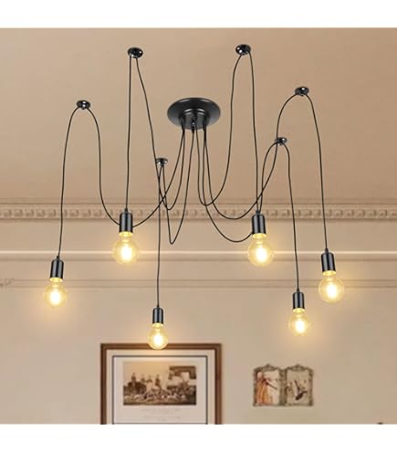 Lampadario Sospensione Edison Regolabile - Nero, 6 Luci, Stile Industriale - Foto 7