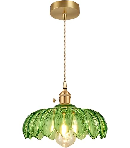 Vintage Pendelleuchte Mit Grünem Glas – Industrieller Lotus-Kronleuchter Für Küche Oder Wohnzimmer