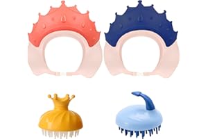 QIQN Shower Cap Hair Washing Aid Children Adjustable Crown Hair Washing Child Protection Shampoo Protection with Scalp Massage Brush