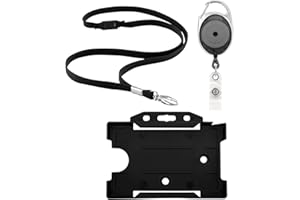 SAFEHAVEN Retractable Lanyard with Card Holder - Complete Set with Clip Reel & Clear Waterproof ID Badge Holder for Keys, ID Cards | Durable Neck Strap for Nurses, Work, NHS (Black)