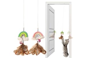 YUDANSI Cat Feather Toys 2pack,Retractable Cat Teaser Toys, Self-Adhesive Hanging Interactive Cat Toy for Indoor Cats Kitten Play Chase Exercise Doorway, Gift for Cats Hunting Chasing to Keep Busy