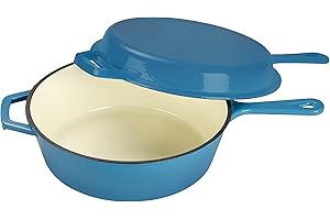 ECHTWERK Set casseruola e padella per grigliare 2 in 1, Casseruola in ghisa con coperchio, Casseruola in ghisa con rivestimento smaltato, Adatto per forno e induzione, Azzurro, 2,5 L, Ø 25,2 cm