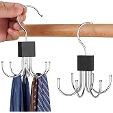 Anzailala 360 Degree Rotatable Hanger Organizer, Belt Tie Hook (2 Pcs) | Stainless steel wardrobe organizers with 6 hooks, pe