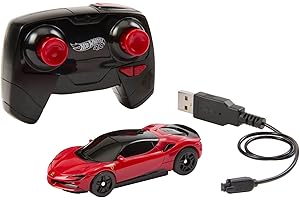Hot Wheels RC Ferrari - SF90 Stradale Assetto Fiorano, Macchina radiocomandata in Scala 1:64, Pulsante propulsore per Aumentare la velocità Incluso, Giocattolo per Bambini, 5+ Anni, JGD09