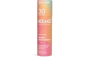 ATTITUDE Oceanly Tinted Lip Balm with SPF 30, EWG Verified, Plastic-Free, Broad Spectrum UVA/UVB Protection with Zinc Oxide, Vegan, Unscented, Baby Rose, 8.5 grams