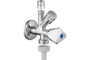 Ibergrif M22023, Vanne d'Angle Combinée, Robinet Équerre Combiné Universelle Auto-Étanche, Vanne de Raccordement pour Lave-Vaisselle, Lave-Linge, Conduites d'Eau Chaude et Froide, Laiton, Argent