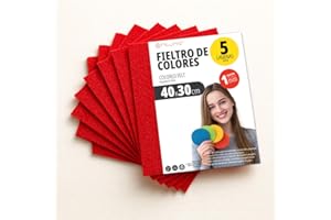 OFITURIA Feltro Colorato per Artigianato, Fai-da-te, Progetti Scolastici, Scrapbooking, Cucito Creativo e Decorazioni 40x30cm (Rosso Vivo, 5 pz)