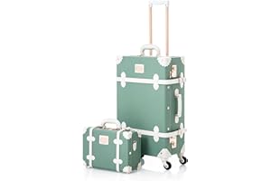 COTRUNKAGE Travel Vintage Luggage Sets 2 Pieces, Floral 4 Wheel Suitcase with Mini Vanity Case, Embossed Mint, TSA-Approved, Cabin-13Inch/Medium-24Inch