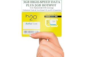 H2O Wireless U.S.A. SIM Unlimited Talk, Text & Data From the U.S. to 70+ Countries 3GB High-Speed 4G LTE/5G Data Plus 2GB Hotspot 30 Days Service Included JZN Market