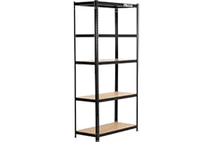 Rhino Racking – Heavy Duty Garage Shelving Unit – Black - 5 Tier Storage Shelves – 180x90x40cm – 200kg Load Weight Per Unit – 1000kg Per Unit – Shed Shelving