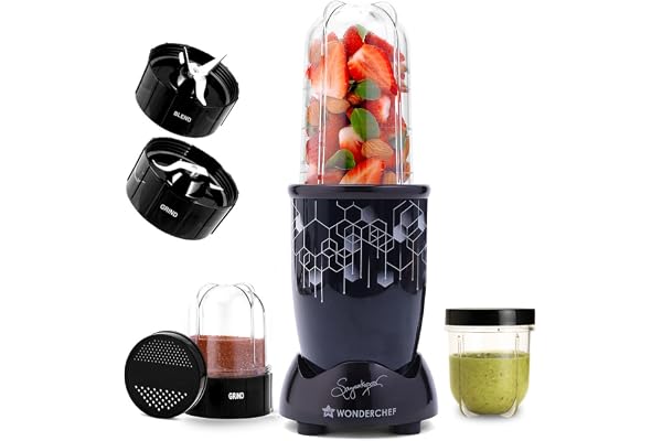 Wonderchef Nutri-blend Photon 400W Mixer Grinder, 22000 RPM Motor, Smoothie Maker, Masala Grinder, Chutney Blender, 3 Unbreakable Jars, Recipe Book by Chef Sanjeev Kapoor, 2 Yr Warranty, Black