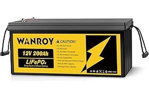 ‎WANROY WANROY LiFePO4 12V 200Ah Akku, Lithium Batterie Wiederaufladbar mit über 8000 Mal Tiefzyklens, 10 Jahre Lebensdauer, 100A BMS Schutz, für Solaranlage, Wohnmobil, Camping, Boot, Golfwagen
