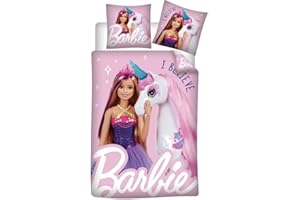 AYMAX Barbie Unicorn Children's Bedding Set, Duvet Cover 140 x 200 cm + Pillowcase 63 x 63 cm, 100% Microfibre