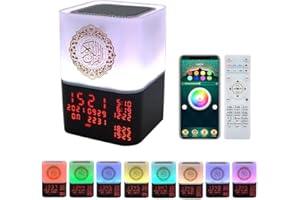 Telawah Haut Parleur du Coran Lecteur MP3, Haut-Parleur de contrôle à Distance et APP, Haut-Parleur Bluetooth Azan à Changement de Multicolore, veilleuse avec 16 récitants et 15 traductions