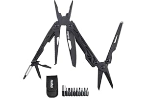 NexTool Black Knight Herramienta Multiusos, 11 IN 1 Multiherramienta, Acero Inoxidable Navajas Multiusos con Cuchillos Tijeras Sierras Abrebotellaspara Juego de puntas 9 IN 1y Bolsa de Nylon