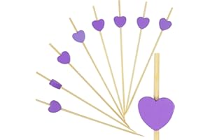 AWCIGG 100 Piezas Palillos para Aperitivos en Forma de Corazón Púrpura, Cócteles Palillos de Bambú, Palitos de Cóctel Hechos a Mano, Cumpleaños Bodas Navidad San Valentín Decoración para Fiestas