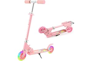 TENBOOM Scooter for Kids Ages 4-7, 2 Wheels Light Up Gift Scooters for Girls Boys Ages 6-12, Easy Folding Kids Scooter with 3 Levels Adjustable Handlebar and Rear Brake…