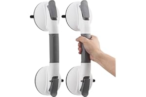 TAILI Maniglie a Ventosa per Bagno, 2 Pack MAX 150 KG, Doccia Maniglia Dotato di Ventose in Gomma Aggiornate, Maniglioni per Piastrelle Strutturate, Maniglie per Anziani, senza Foratura - Grigio