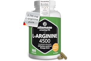 VITAMAZE - AMAZING LIFE L-Arginine 4.500 mg Fort pour les Sportifs - 360 Gélules (3 Mois) - Performance Physique - Supplément d'Arginine Pure et Naturelle sans Additifs Inutiles