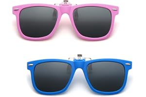 FUIPVGI 2 Paar Kinder-Sonnenbrillen zum Anklippen, für Jungen, Mädchen, Kinder, polarisierte Sonnenbrille, UV-Schutz, aufklappbar, für Strand, Schule, Shopping, Party-Dekoration