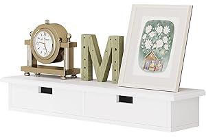 WOLTU Étagère Murale avec 2 Tiroirs, Table de Chevet Suspendue, Tiroir Suspendu, Étagère Flottante, pour Chambre, Salon, Couloir, Cuisine, Blanc, 64x15x10cm, RG9487ws