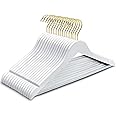 Amber Home 44.5cm Premium White Wooden Coat Hangers 10pcs, Wood Clothes Hanger with Non Slip Pants Bar and Smooth Notches, Solid Suit Hangers Rack for Jacket Dress Blouse Shirt Trousers, Gold Hook