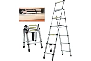 XINNG 6 Step Ladder Aluminium Telescopic Ladder Heavy Duty 150KG/330lb Capacity Folding Portable Anti-Slip Safety 6 Tread Stepladder for Home Garden Office Garage DIY