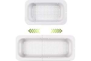 MUMDOYAL Passoire d'évier extensible - Matériau PP alimentaire - Trous de drainage efficaces - Porte-séchage rapide pour vaisselle - Facile à nettoyer et durable. (Blanc)