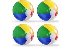 NUDFSY Beach Ball, 4Pcs Inflatable Ball, 11.8 Inches 6 Color Balls with Small Inflatable Rods, Suitable for Outdoor Activity, Water Games, Swimming Pool Beach, for Teens Women Men