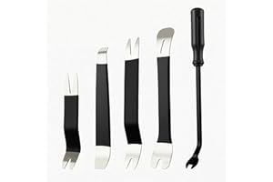 Xzenuo Set d'outils de démontage Automobile, 5 pièces de Cales en métal pour Garnitures + Outil de Levage, kit de réparation Automobile pour Le Retrait des Panneaux de Porte et de Garniture (5, Noir)