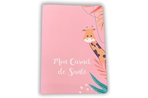 Nemau - Protège Carnet de Santé Enfant en Gomme Expansée – Fabriqué en France - Étui Carnet Bébé Fille ou Garçon - Format Maternité Standard - Idée Cadeau Naissance - Modèle Girafe Rose