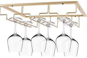 FIAMER Porta Bicchieri da Vino Supporto per Calici in Metallo per Bar e Cucina Gancio Sottopensile Organizer in Acciaio Inox Scaffale di Stoccaggio (Golden, 3 Rows 1 Pack)