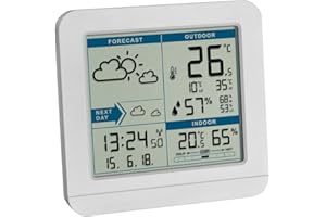 TFA Dostmann Sky 35.1152 - Estación meteorológica inalámbrica con Sensor Exterior, previsión meteorológica y Reloj controlado por Radio ((L) 123 x (B) 52 x (H) 117 mm, Blanco con batería)