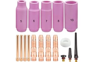 EATBALE Wig Schweißzubehör Verschleißteile Set für WP-26 Wig-Schweißbrenner, Wig Gaslinse zubehör Spannhülsen + Gehäuse + Keramikdüsen + hintere Kappe + Dichtung (17 Stück)