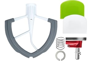 OUDIZZ Batidora de varillas flexible para batidora KitchenAid 5.5-6 Qt con 2 rascadores de masa, pala Kitchen Aid con rascador de bordes flexibles de silicona, accesorios y complementos Kitchen Aid