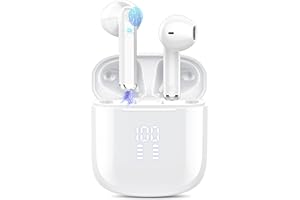 OYIB Auriculares inalambricos, Mini Auriculares Bluetooth 5.3 con Hi-Fi Estéreo con HD Mic, 25H In Ear Cascos Inalambricos con Pantalla LED, Control Táctil, IP7 Impermeable(Blanco)
