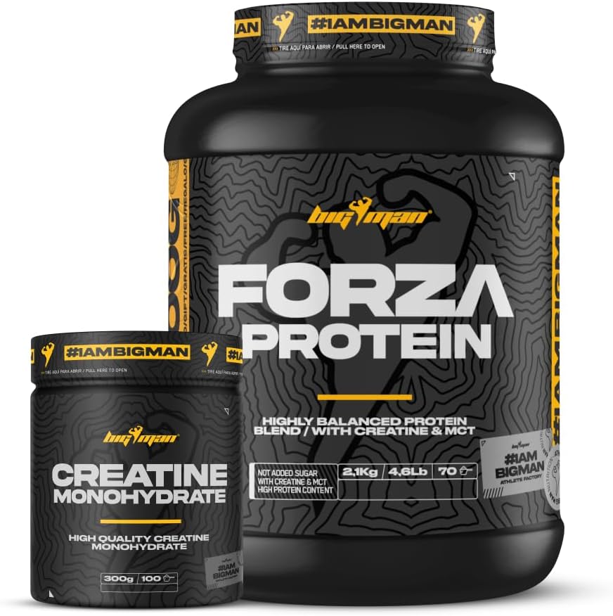 BigMan | Pack FORZA PROTEIN 2kg +100g REGALO + CREATINA 300 GR | Proteína 80% | Aislado proteína Soja + Concentrado Whey | Creatina | Alto Contenido en Proteínas (chocolate avellana)