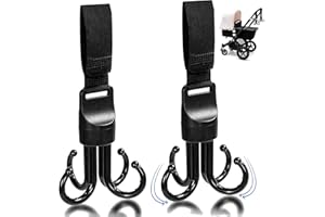 XILMARK Kinderwagen Haken, kinderwagen haken drehbar, Kinderwagen Klammern Haken, Kinderwagen Haken für Wickeltaschen, Kinderwagen Klammer Universal, kopfstütze haken, Karabiner Kinderwagen 2PCS