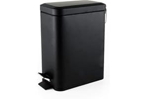 Beldray Bathroom Pedal Bin 5L – Rectangular Soft Close Rubbish Bin with Removable Inner Bucket, Slim Design Waste Bin for Kitchen, Bedroom or Office, Portable Carry Handle, Black