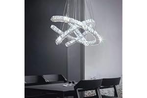 Finktonglan Moderna lampadari di cristallo 3C Anelli Led Lampada a sospensione regolabile soffitto apparecchio di illuminazione per il soggiorno Bianco fresco