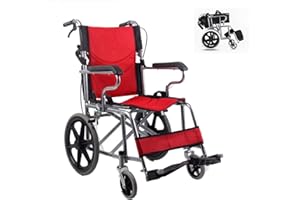 GASLIKE Ultraleicht Rollstuhl Faltbar Leicht Reiserollstuhl, Transportrollstühle mit Steckachsensystem, Faltbarer Rollstuhl für die Wohnung, Sitzbreite 44 cm,Rot