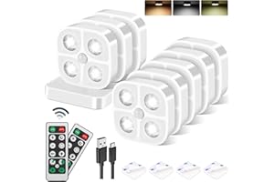 LADYSONS Luci Armadio LED con Sensore 8 Pezzi, Luminosità Regolabile in Gruppi Luce Notturna LED Interna con Telecomando e Basi di Ricarica, 3 Modalità(Auto/On/Off) per Scale, Camere, Corridoi, Armadi, Cucine