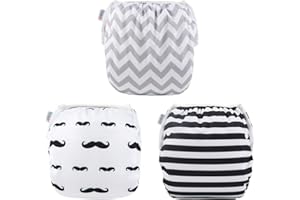 ALVABABY Lot de 3 couches de natation réutilisables, lavables et réglables pour cours de natation vacances garçon et fille de 1 à 3 ans 3ZSWY01-FR