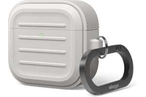 elago Armor Custodia Compatibile con la Custodia AirPods 4 - Compatibile con la Custodia AirPods 4, Moschettone Incluso, Supporta la Ricarica Wireless, Protezione Totale (Pietra)