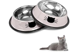 HTRTRR Zestaw misek dla kotów, antypoślizgowe miski dla kota ze stali nierdzewnej, miski do karmienia kotów, poidło dla kotów, miski dla kotów i miski do picia dla zwierząt domowych (szare + szare)