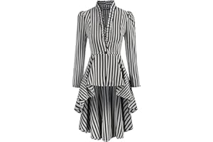 CAMDOM Women's Steampunk Long Striped Jacket Renaissance Victorian Gothic Blazer Jacket Coat