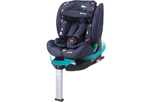 globalkids i-Size 360 Swivel Car Seat, Group 0+123 Car Seat with ISOFIX and Support Leg, ECE R129, 0-36 kg, 0-12years, 40cm-150cm, Navy, Feather Pattern